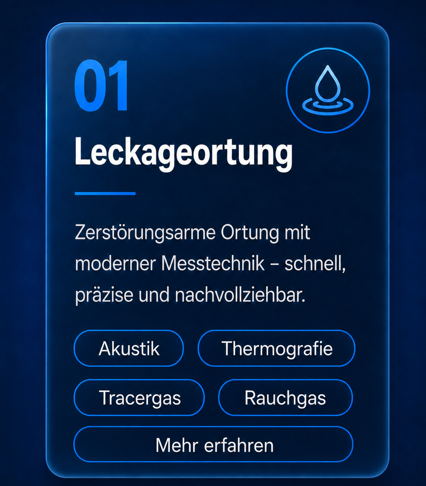Zerstörungsarme Ortung von Leckagen mit moderner Messtechnik – schnell, präzise und nachvollziehbar dokumentiert. Leckageortung mit moderner Messtechnik bei Wasserschaden