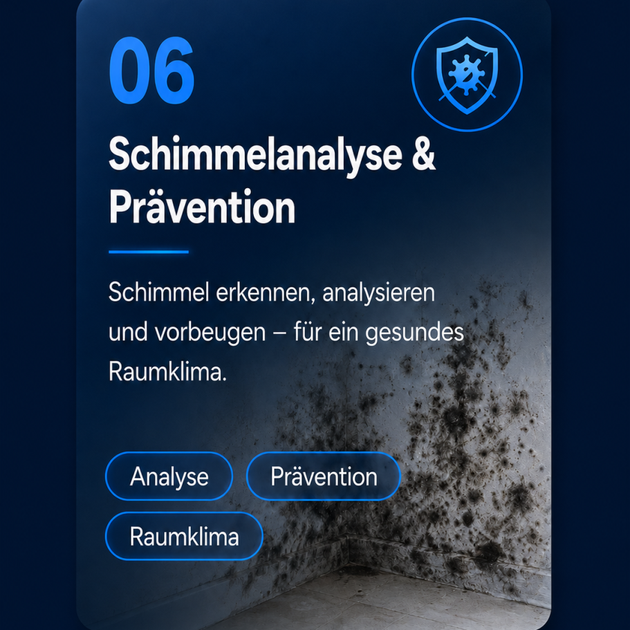 Schimmelrisiken erkennen, Ursachen prüfen und geeignete Maßnahmen zur Vorbeugung einleiten. Schimmelanalyse und Prävention bei Feuchtigkeitsschaden